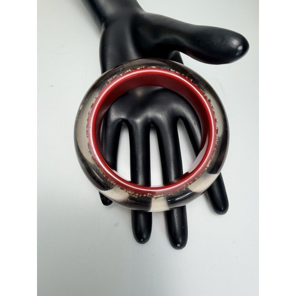 Louis Vuitton Red Lucite Chunky Monogram Bangle Bracelet Statement Sz 8" - Picture 6 of 13